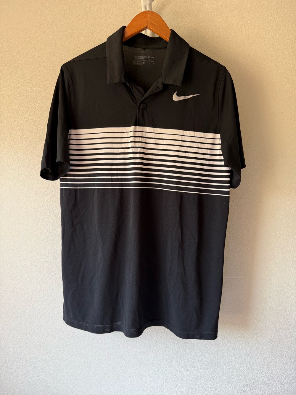 Nike Black Polo with White Horizontal Stripe Panel